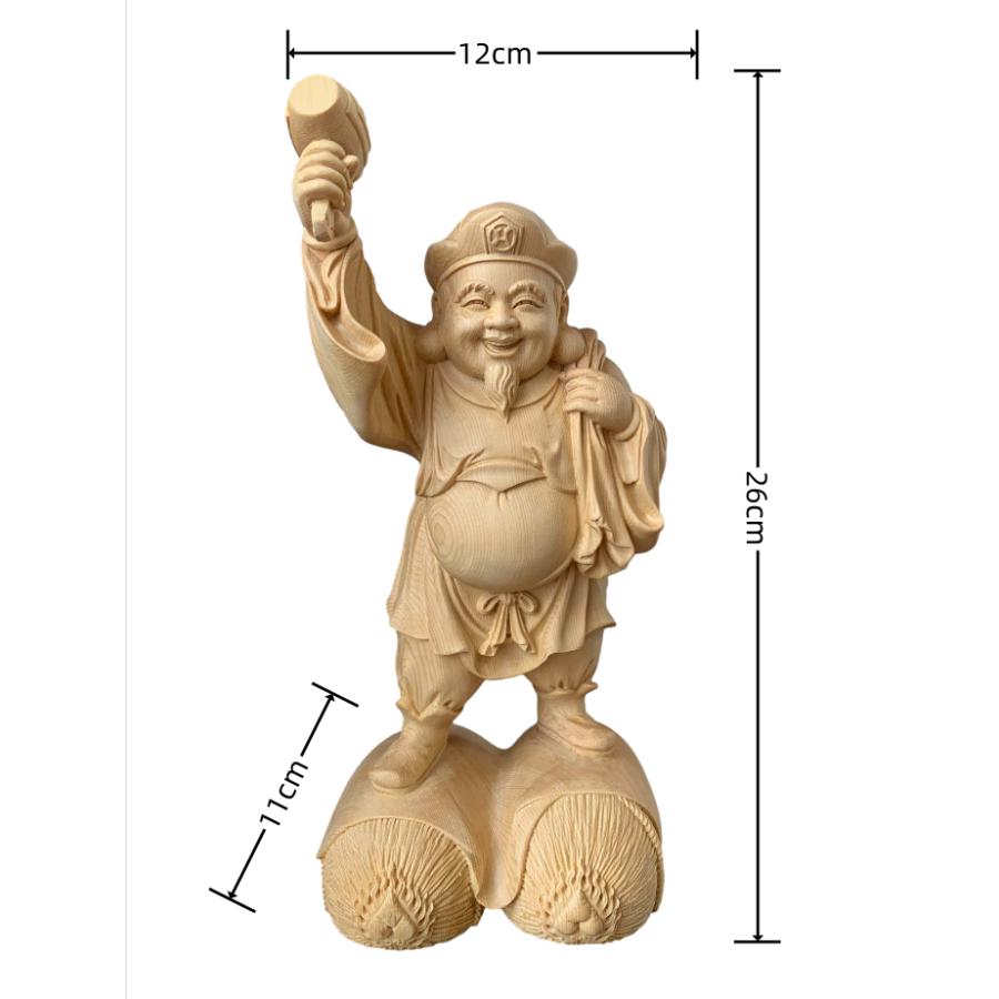 仏像 大黒天像 七福神 商売繁盛 福徳開運 檜木 木彫 仏具 (約)高26cm
