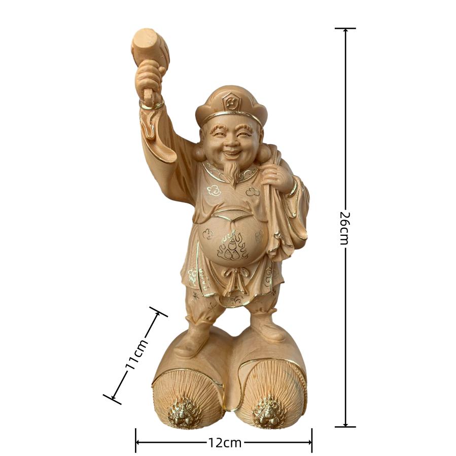 仏像 大黒天像 七福神 商売繁盛 福徳開運 檜木 金箔 木彫 仏具 (約)高