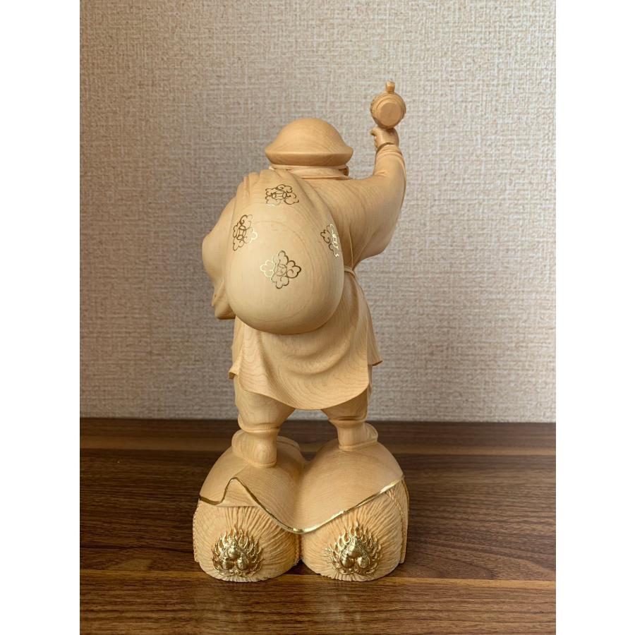 仏像 大黒天像 七福神 商売繁盛 福徳開運 檜木 金箔 木彫 仏具 (約)高