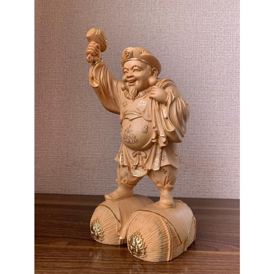 仏像 大黒天像 七福神 商売繁盛 福徳開運 檜木 金箔 木彫 仏具 (約)高