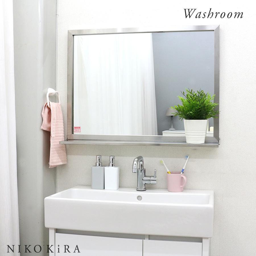 ステンレス スチール 壁掛け ミラー 鏡 おしゃれ モダン インテリア 棚付き 幅80cm 60cm ウォールミラー シンプル かっこいい 長方形 洗面 玄関 トイレ 大型 Dul 鏡専門店 Niko Kira 通販 Yahoo ショッピング