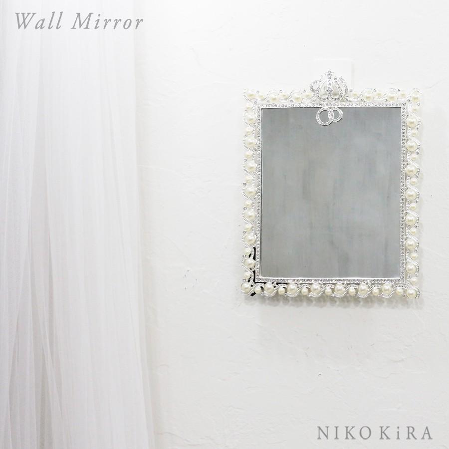 卓上鏡 卓上ミラー おしゃれ 鏡 ミラー スタンド 壁掛けミラー ウォールミラー 化粧鏡 パール プリンセスミラー 姫ラインストーン 玄関 長方形 Ei 02 鏡専門店 Niko Kira 通販 Yahoo ショッピング