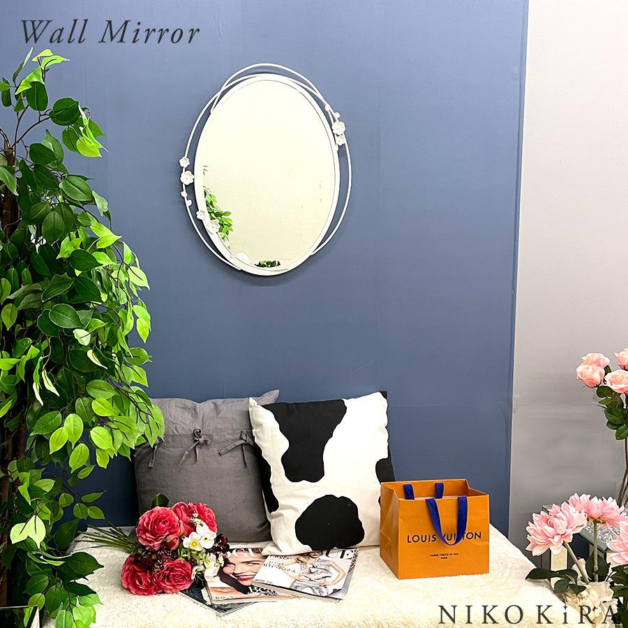鏡 ミラー おしゃれ 壁掛けミラー ウォールミラー ブルーム お花 花 かわいい ミラー 50cm 62cm 円形 丸 まる 楕円 だえん 玄関 洗面 ホワイト 白 トイレ Shio 鏡専門店 Niko Kira 通販 Yahoo ショッピング
