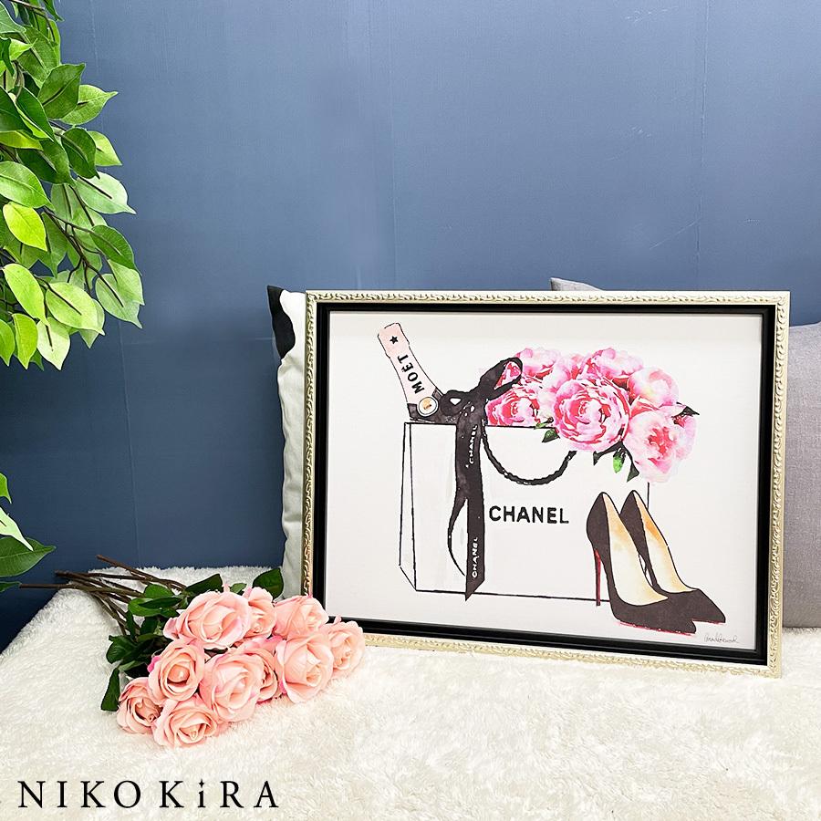 おしゃれ アート かわいい シャネル Chanel 花 ブーケ ばら 薔薇 バラ ローズ 絵画 シャンパン アンド ショッピング Mサイズ You 174 鏡専門店 Niko Kira 通販 Yahoo ショッピング