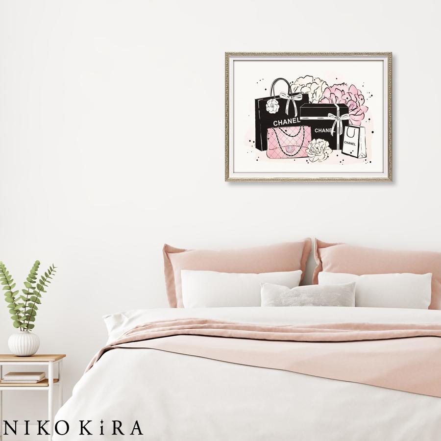 おしゃれ アート かわいい シャネル Chanel ブーケ 薔薇 ローズ ピンク リボン バッグ モチーフ 絵画 ギフト フォーユー Mサイズ You 184 鏡専門店 Niko Kira 通販 Yahoo ショッピング
