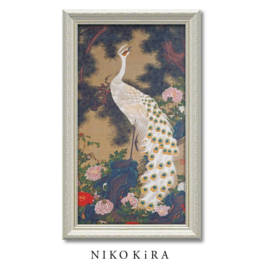 孔雀の和風アート作品 和風フレーム 狩野永徳「桜と孔雀」絵画
