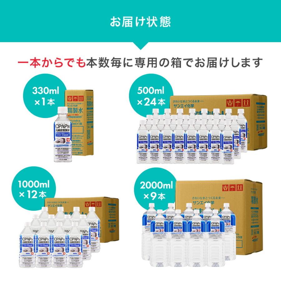 精製水 2l CPAP 用 精製水 2L × 9本 サンエイ化学 日本薬局方 純水 医療用 化粧 睡眠時 無呼吸症候群 吸入器｜seiseisui｜17