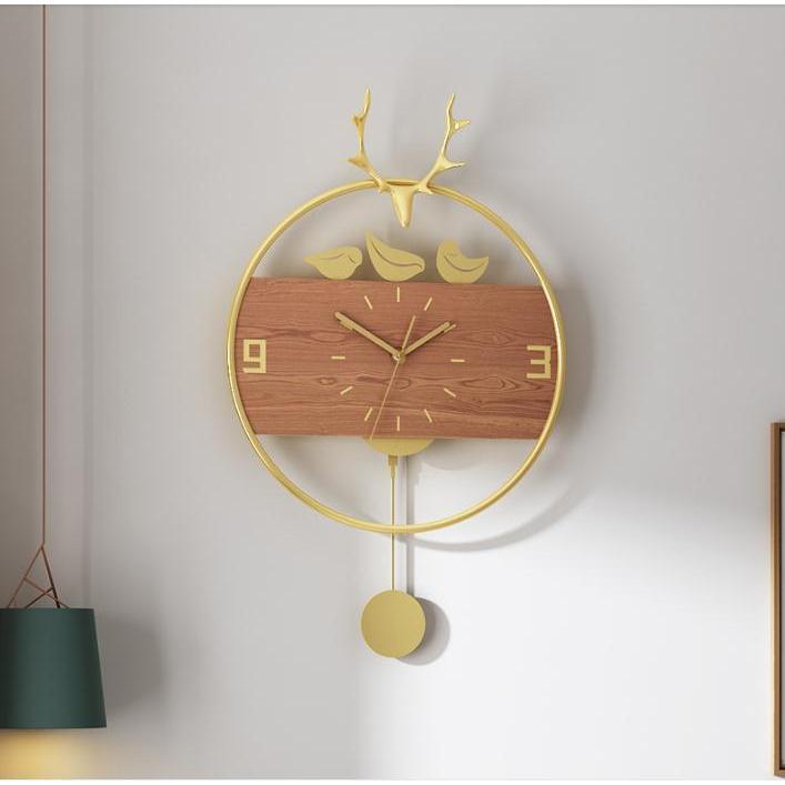 鳥と鹿と木材の壁掛け時計 掛け時計 かけ時計 おしゃれ 壁飾り 北欧