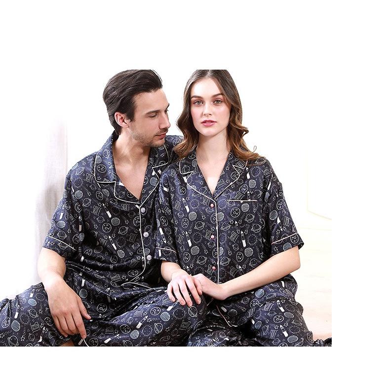 ペアパジャマ カップル パジャマ 天然家蚕シルク100%生地 シルクパジャマ レディースパジャマ 男女ペア 最高級天然正絹100％ プレゼント最高 ｗ15の画像