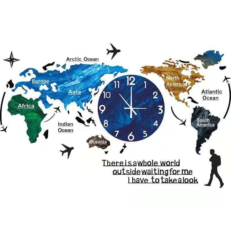 [未使用]世界地図　壁掛け時計 世界地図 壁時計 壁掛け時計 北欧世界時計 プレゼント 寝室