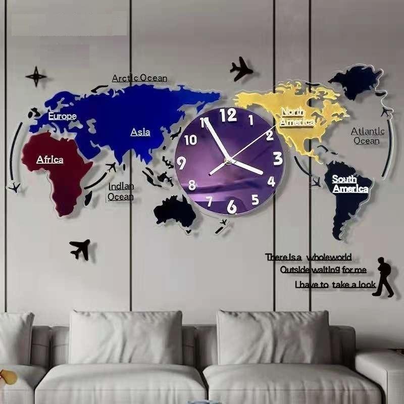 会社用壁掛け時計 壁掛け時計 世界地図 壁時計 リビング壁飾り 店舗用 