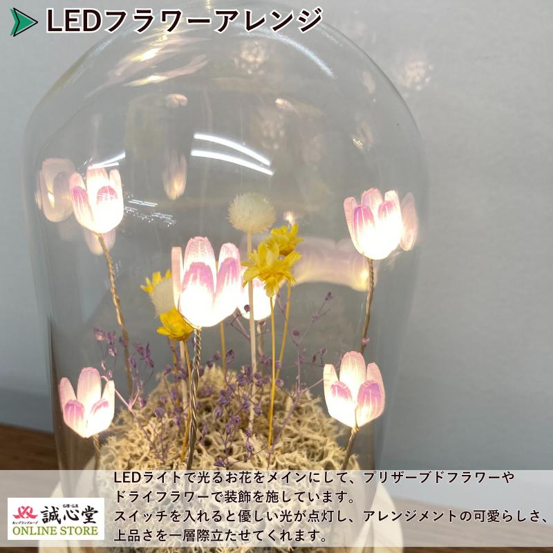 LEDライト フラワーアレンジ ドーム型 ガラスドーム ドライフラワー
