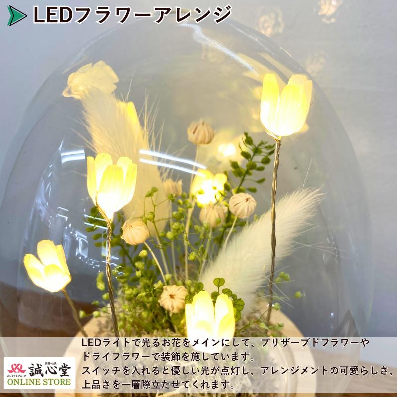 プリザーブドフラワー　アレンジメント　花束 LED 付き LEDライト フラワーアレンジ タマゴ型 ガラスドーム ドライフラワー