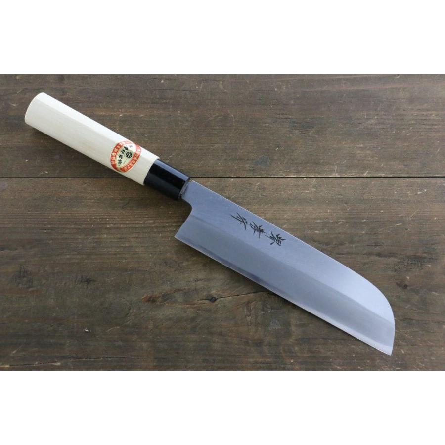 堺 孝行 霞研 白鋼 鎌形薄刃包丁 朴柄