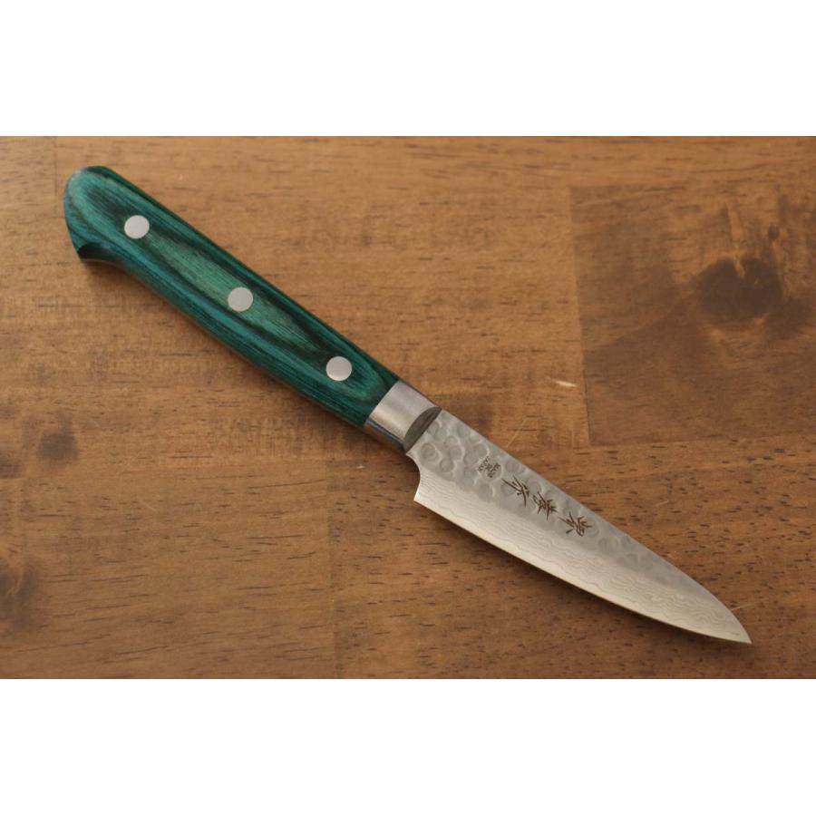 堺 孝行 V金10号 17層ダマスカス ペティーナイフ 和包丁 80mm 緑合板柄