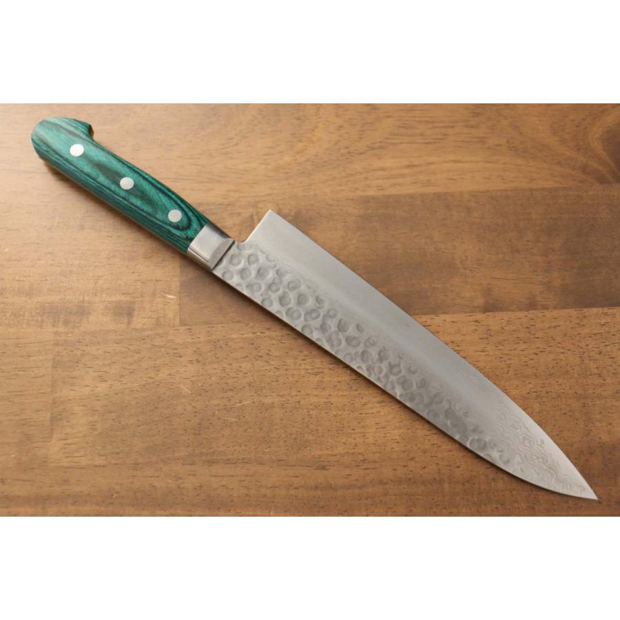 堺 孝行 V金10号 17層ダマスカス 牛刀包丁 和包丁 210mm 緑合板 堺 孝行 V金10号 17層ダマスカス 牛刀包丁 和包丁 210mm 緑合板