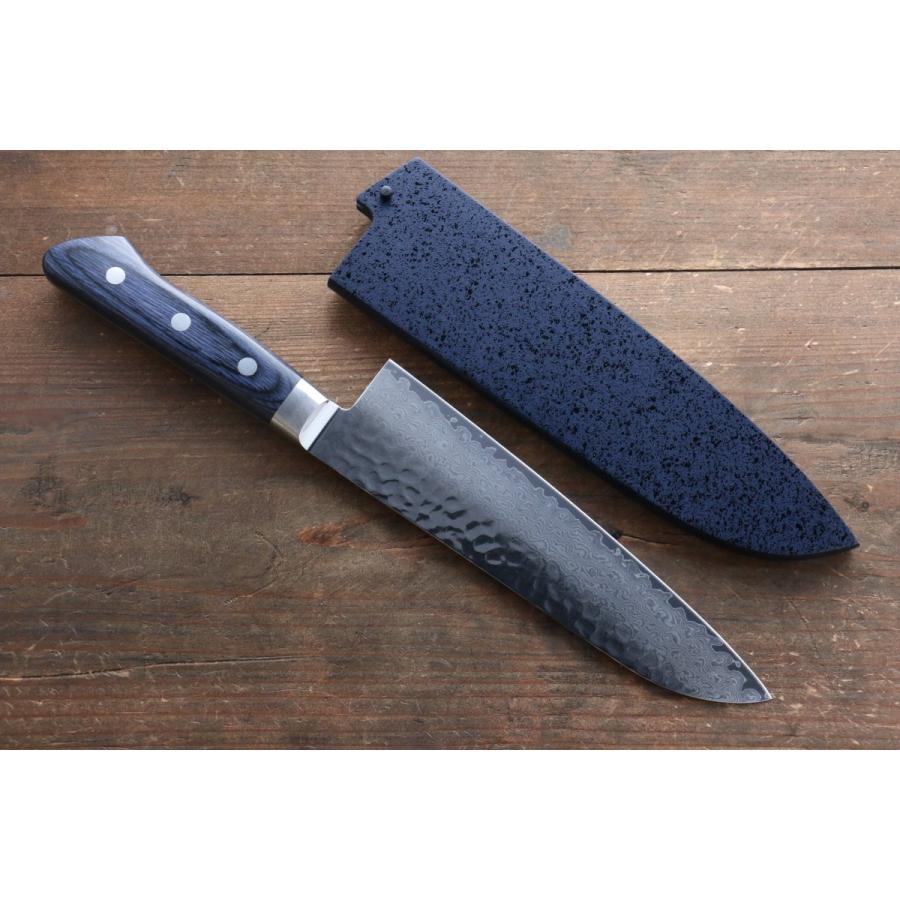 清助 VG10 33層 ダマスカス 三徳包丁 180mm 青合板 鞘付き