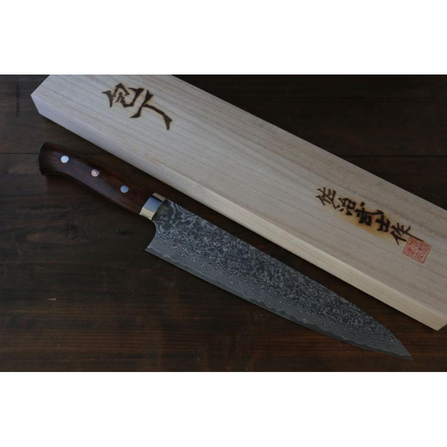 佐治 武士 R2/SG2 黒ダマスカス 牛刀包丁 240mm アイアンウッド柄