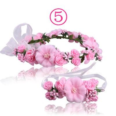 ウェディング花冠【ヘッドドレス】花冠・腕輪２点セット　ティアラ 花輪 リゾート 造花 髪飾り 新婚旅行 花嫁 二次会/結婚式/フェス |  | 02