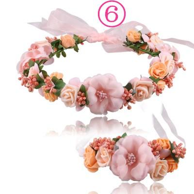 ウェディング花冠【ヘッドドレス】花冠・腕輪２点セット　ティアラ 花輪 リゾート 造花 髪飾り 新婚旅行 花嫁 二次会/結婚式/フェス |  | 03