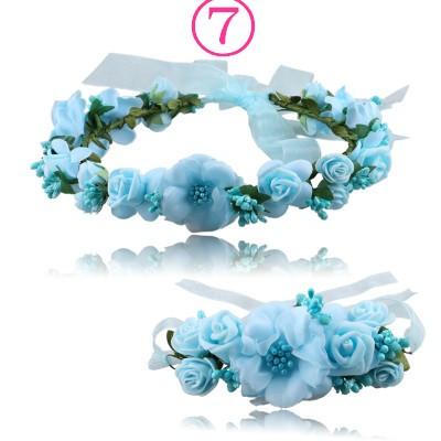 ウェディング花冠【ヘッドドレス】花冠・腕輪２点セット　ティアラ 花輪 リゾート 造花 髪飾り 新婚旅行 花嫁 二次会/結婚式/フェス |  | 04