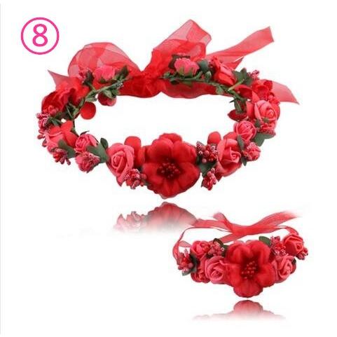 ウェディング花冠【ヘッドドレス】花冠・腕輪２点セット　ティアラ 花輪 リゾート 造花 髪飾り 新婚旅行 花嫁 二次会/結婚式/フェス |  | 05