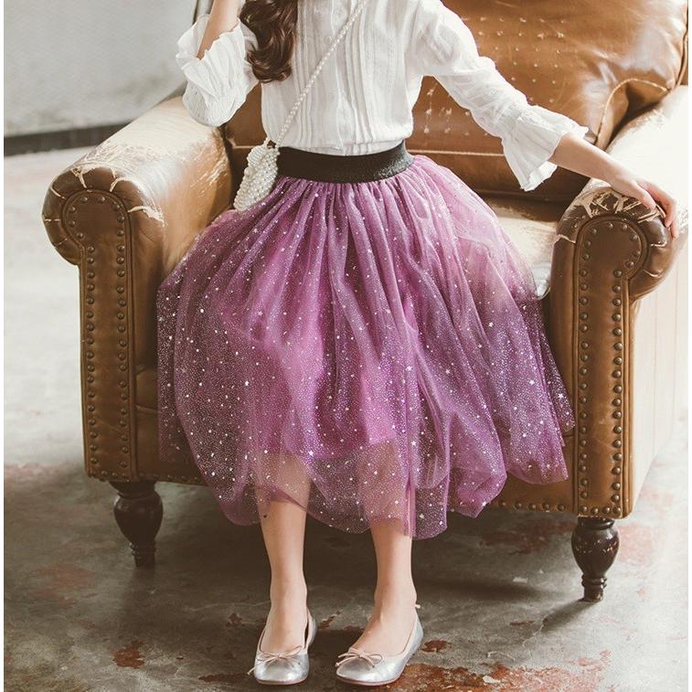 ふわふわ チュールスカート ロング丈スカート ミモレ丈 星空柄 子供服 こども服 女の子 女児 ウエストゴム Aライン 春秋新作 黒 白 パープル 3色 1750 4405 成宇合同会社 通販 Yahoo ショッピング