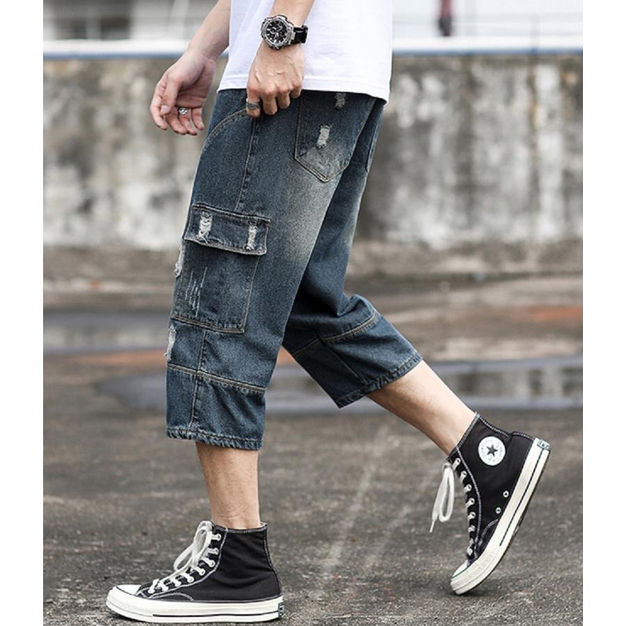 ダメージ加工 デニムパンツ メンズ ジーンズ クラッシュ 七分丈パンツ サルエルパンツ 無地 ストレート ジーパン 男性用 カジュアル 通勤通学 大きいサイズ 1750 65 成宇合同会社 通販 Yahoo ショッピング