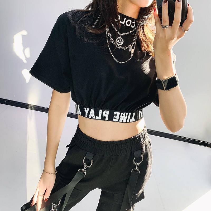 無地 カットソー Tシャツ レディース 半袖 ショート丈 ヘソ出しトップス 英字柄 ゆったり 着痩せ セクシー 女性 ヒップホップ Hiphop ダンス 衣装 1790 1809 成宇合同会社 通販 Yahoo ショッピング