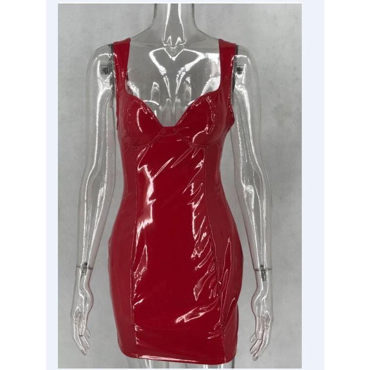 エナメル PU革 レザーワンピース レディース キャミワンピース タイト