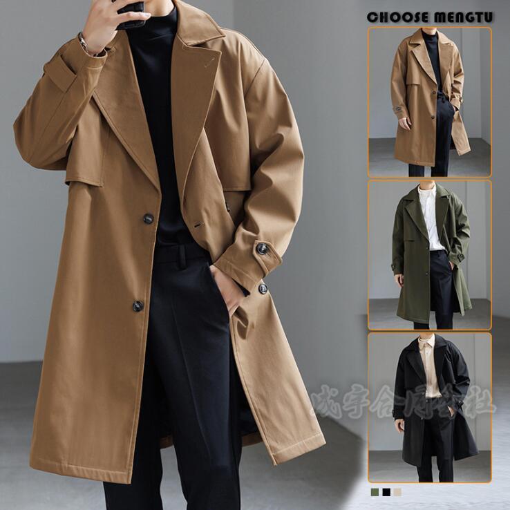 3色 メンズ トレンチコート ロングコート ダブルブレスト ジャケット