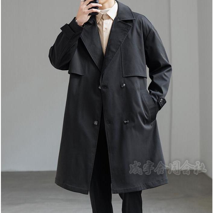 3色 メンズ トレンチコート ロングコート ダブルブレスト ジャケット