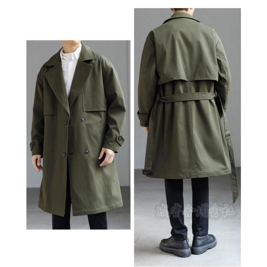 3色 メンズ トレンチコート ロングコート ダブルブレスト ジャケット