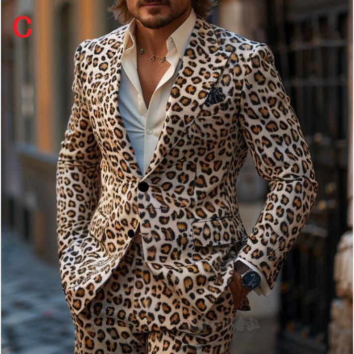 メンズスーツセット 豹柄 タキシードジャケットパンツ上下2点セット 3タイプ 格好いいステージダンスウェア ダンス衣装パーティー カラオケ舞台演出服 忘年会_6