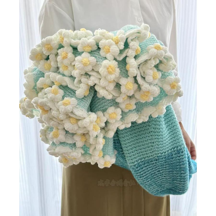 花束ブランケット 約120CM 160CM 贈り物 お礼 可愛い 手編み薔薇 バラ