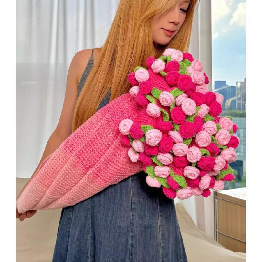 花束ブランケット 約120CM 160CM 贈り物 お礼 可愛い 手編み薔薇 バラ