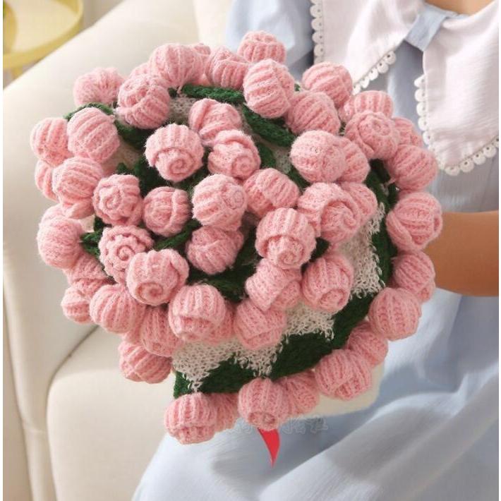 花束ブランケット 誕生日 母の日ギフト 可愛い 手編み薔薇 レッド バラ