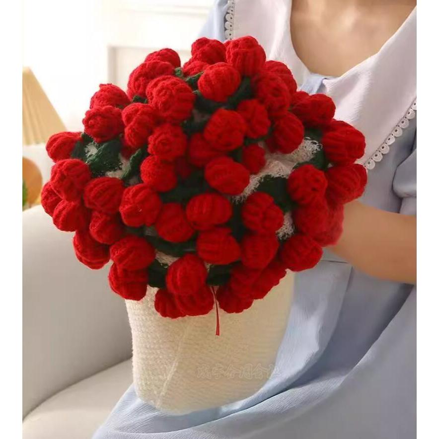 花束ブランケット 誕生日 母の日ギフト 可愛い 手編み薔薇 レッド バラ