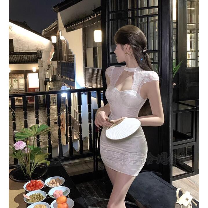 ホルターネック ワンピース 総レース セクシードレス タイトドレス