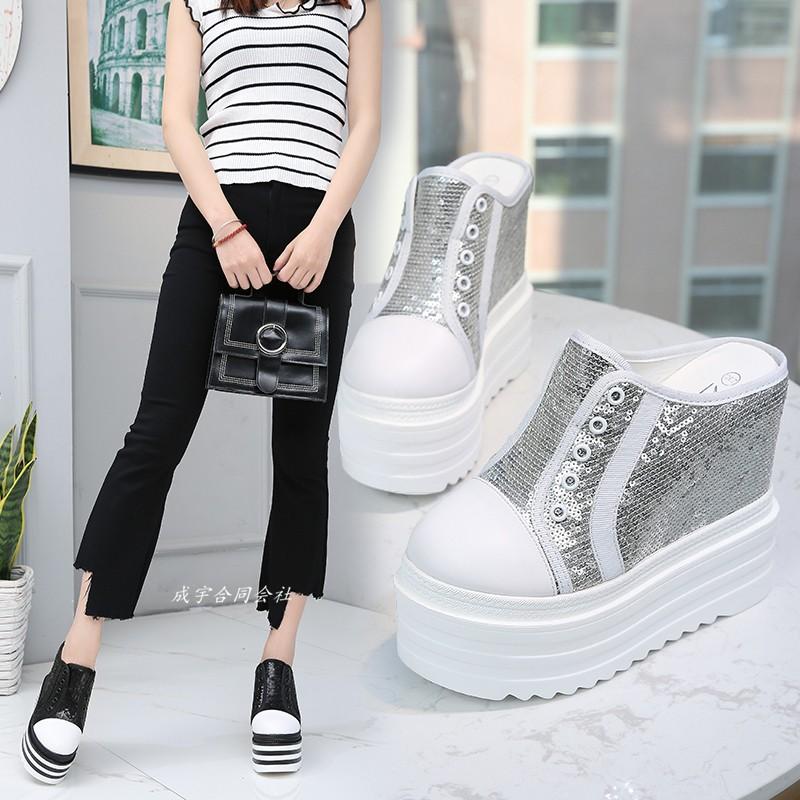 スニーカー レディース 厚底13cm かかとなしサンダル ウェッジソール ミュール ローカットスニーカー スパンコール 女性 歩きやすい美脚 カジュアル 2色 Ls 36 成宇合同会社 通販 Yahoo ショッピング