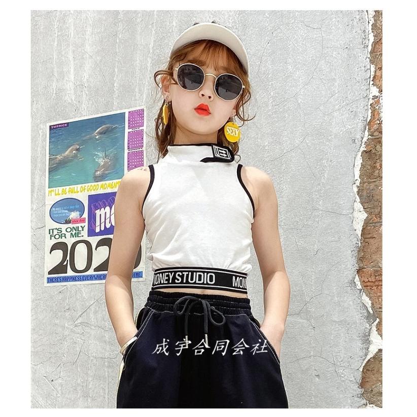 2色 タンクトップ トップス 韓国子供服 キッズ 女の子 ショート丈 ヘソ