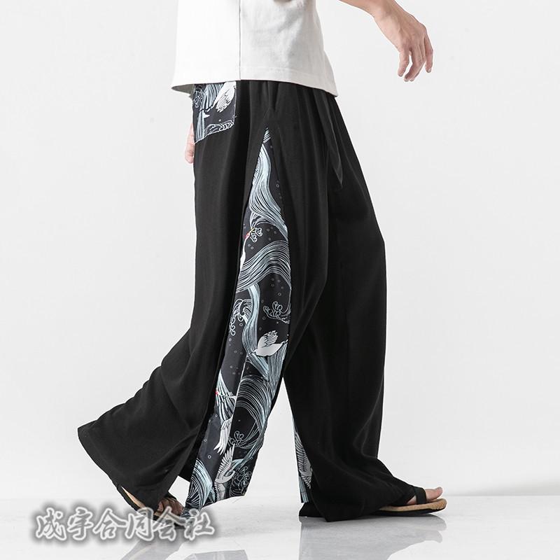 民族風 サルエルパンツ 綿麻パンツ リネン メンズ ガウチョパンツ ワイドパンツ ロング丈 ゆったり サマーパンツ 大きいサイズ ボトムス カジュアル 男性用 4色