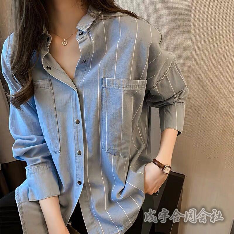 デニムシャツ ブラウス レディース 長袖 ストライプ柄 ゆったり 薄手 インナー スリム 着痩せ セクシー 女性 代30代40代 カジュアル 美シルエット 上着 Ls 7785 成宇合同会社 通販 Yahoo ショッピング