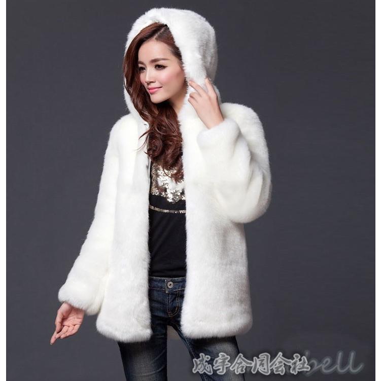 韓国 毛皮コート フードが可愛い ホワイトフォックス-
