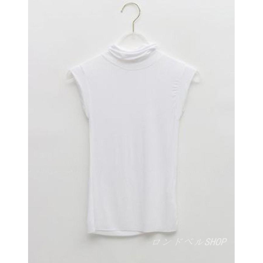 ノースリーブ コットンTシャツ レディース ハイネック タイトトップス