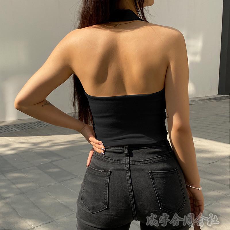 ホルターネック ノースリーブ トップス レディース ショート丈 へそ