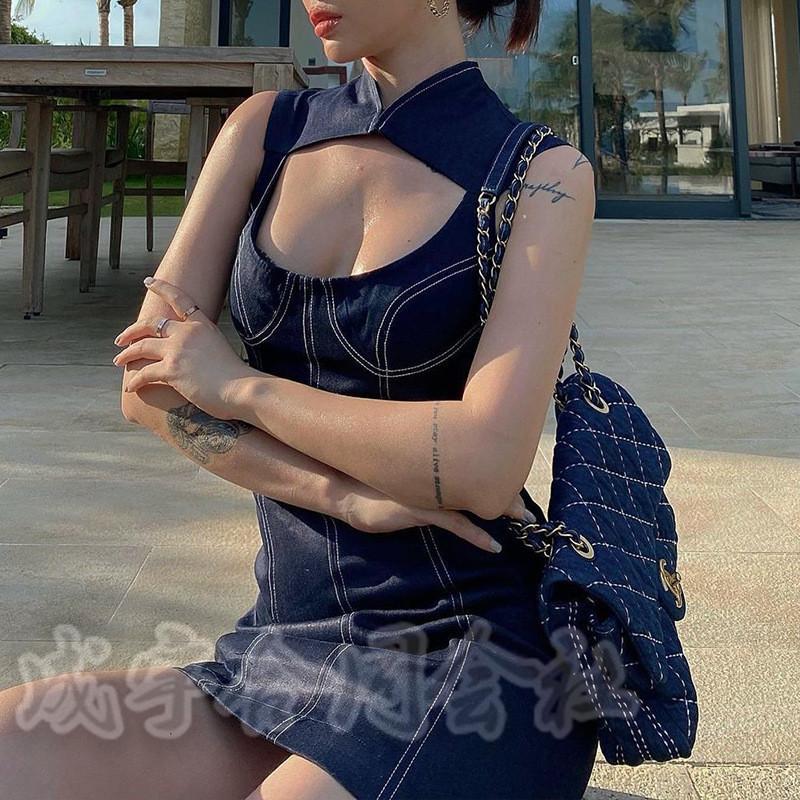 ワンピース レディース 胸元オープン ノースリーブワンピ タイト