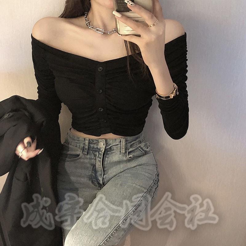 オフショルダー 長袖 レディース トップス インナー ギャザー ショート