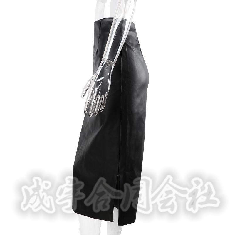 スカート レディース ロング丈 ハイウエスト PUレザー タイトスカート