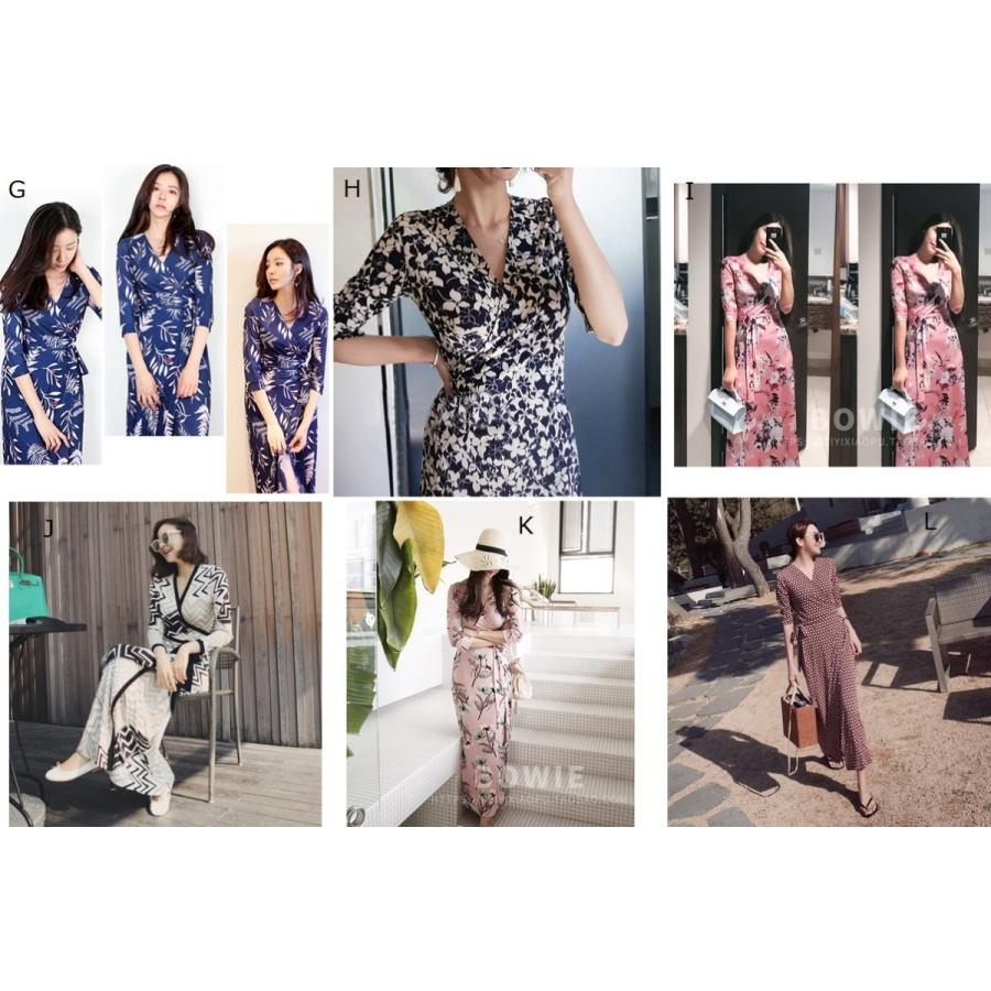 春秋 ワンピース レディース 30代40代 半袖 Vネック タイト ラップ